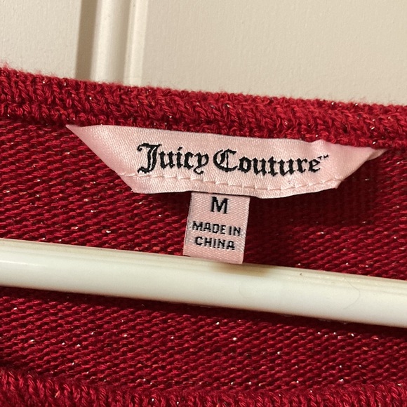 JUICY COUTURE Sweater Round Neck Long Bell Sleeves with Ties Red Sparkles Size M - Picture 2 of 7